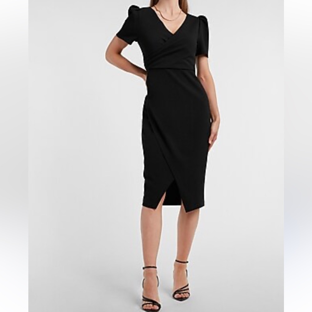Puff Sleeve Wrap Front Sheath Dress | Express